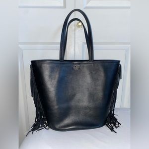 kate Spade black leather tote with fringe